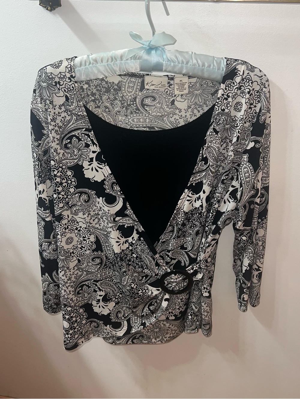 Kim Rogers Black & White Paisley Wrap Blouse
